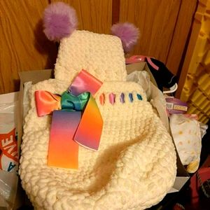 Hand made crocheted baby sac.